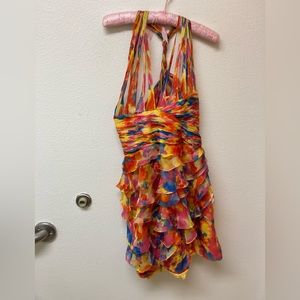 DALIA MC PHEE Multicolored Ruffled Cocktail Dress Size 6.